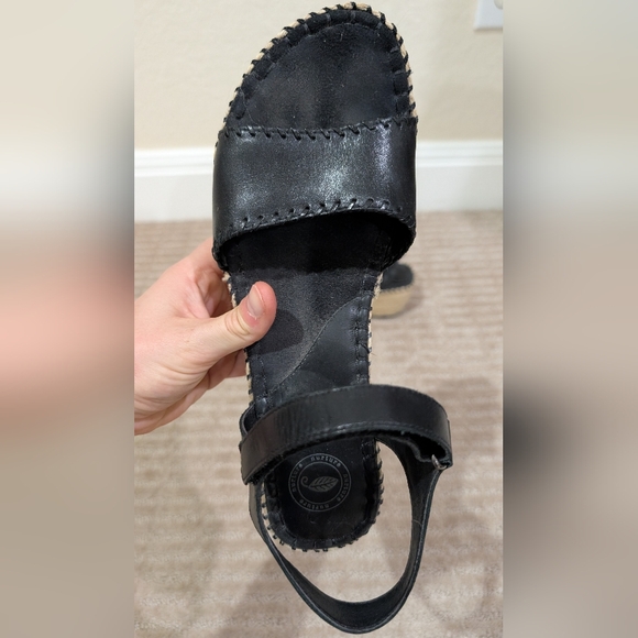 Nurture Black Leather Espadrille Wedge Sandals - Picture 4 of 9